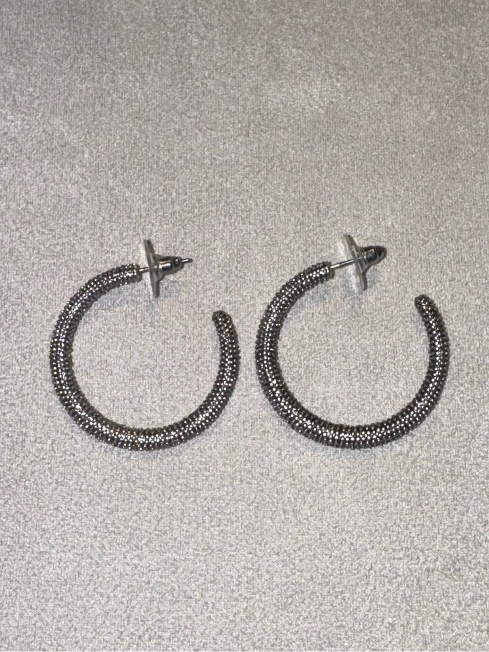 Sterling Silver Textured Hoop Earrings - Silver